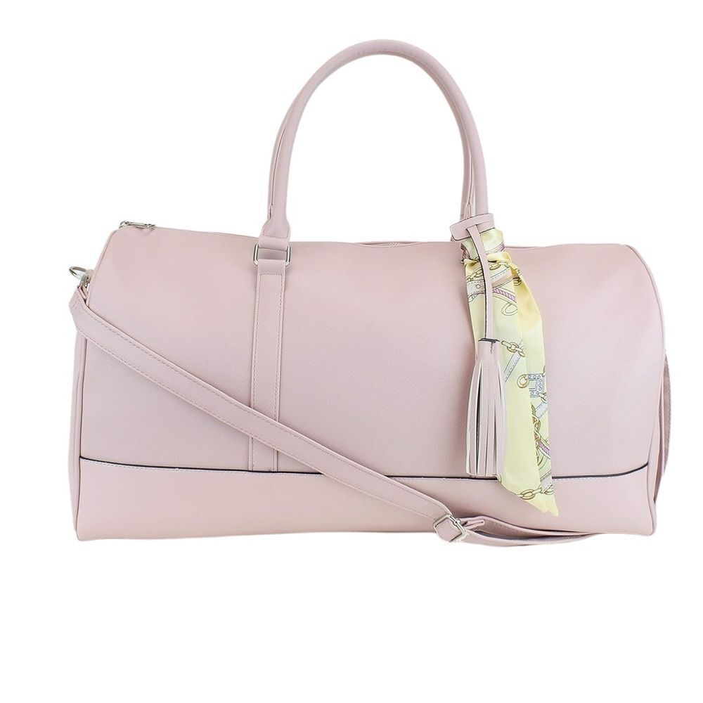 SAFFIANO PU LEATHER DUFFEL WEEKEND BAG IN PINK‎